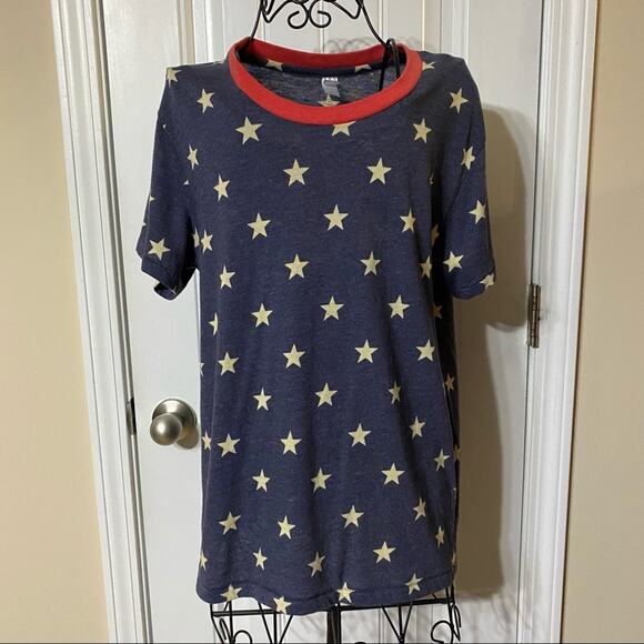 Alternative Earth Blue & White Stars Unisex Tee Size Medium  Contrast Red Trim - Picture 2 of 7